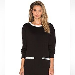 Black Mini Dress with White Trim - Women's Casual Tunic Dress